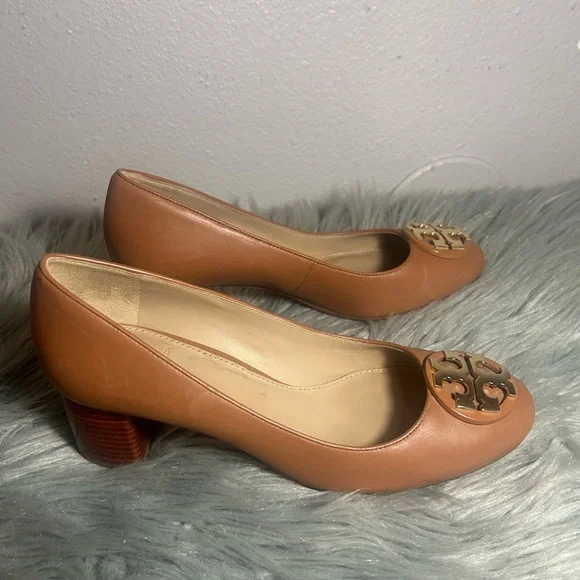 Tory Burch Janey 50mm Royal Tan Leather Pump Size 6